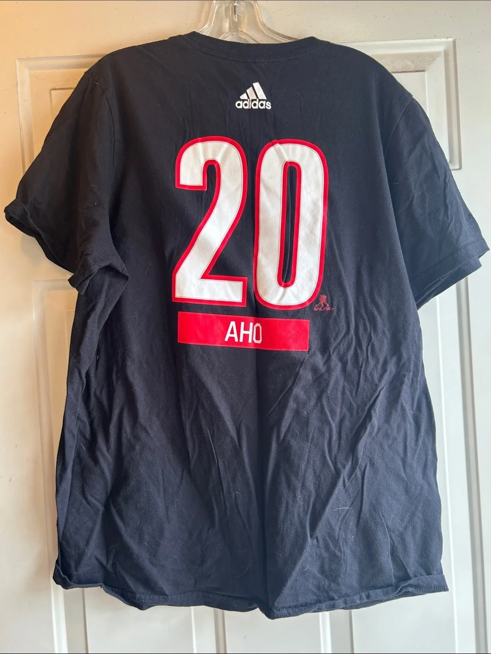 adidas Black Men’s Jersey Tee with White & Red 20 and AHO